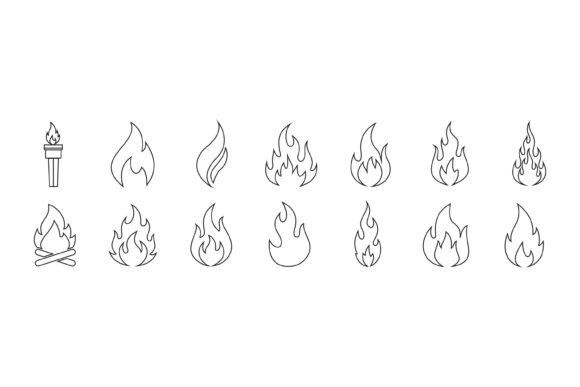 Abstract Fire Flame Icons Set, Hand-draw