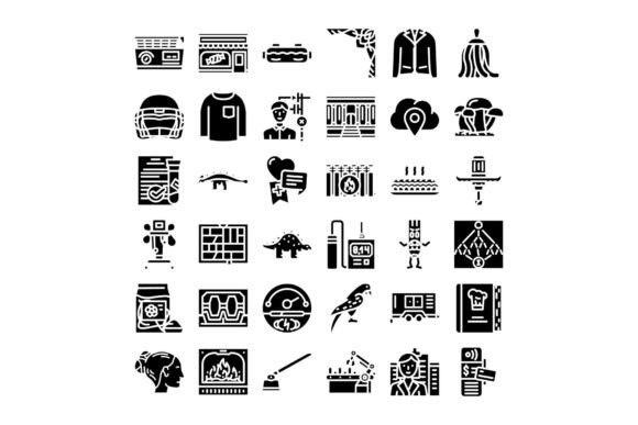 Black Glyph Icons Set Displaying Diverse
