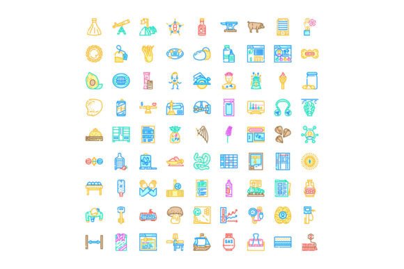 Business Line Flat Icons Collection Crea