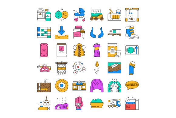Collection of Assorted Outline Icons Dep