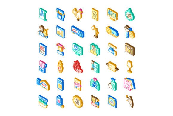Collection of Isometric Icons for Various Concepts