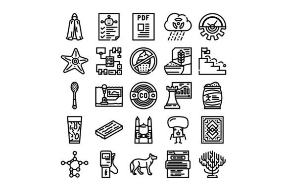 Collection of Various Line Art Icons Rep