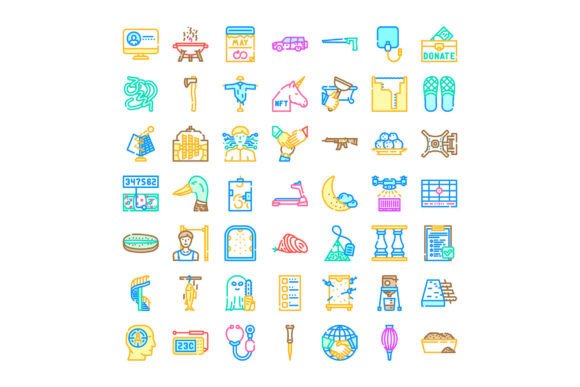Diverse Line Icons Collection Technology