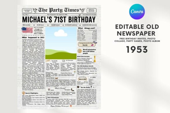 EDITABLE 71 Birthday Vintage Newspaper Template