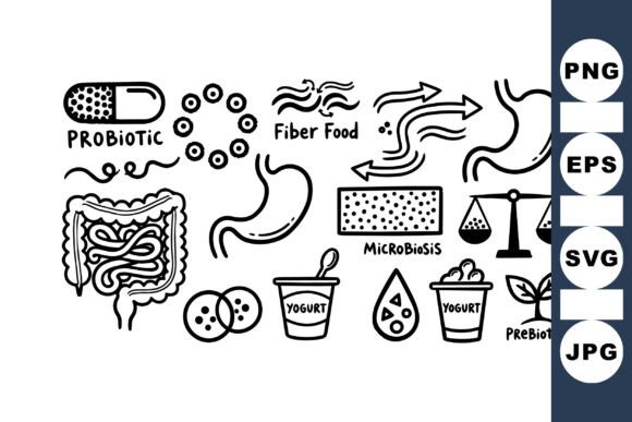 Gut Health Microbiome Icons Set