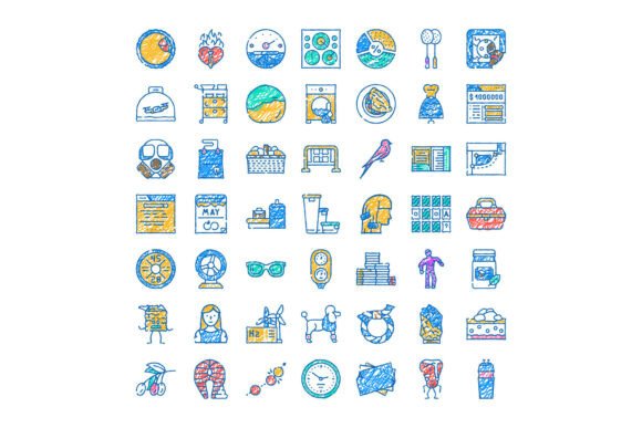 Hand Drawn Doodle Set of Diverse Colorful Sketches