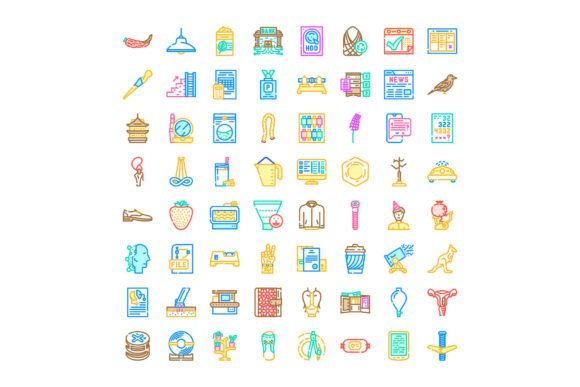 Set of Diverse Vector Outline Icons Coll