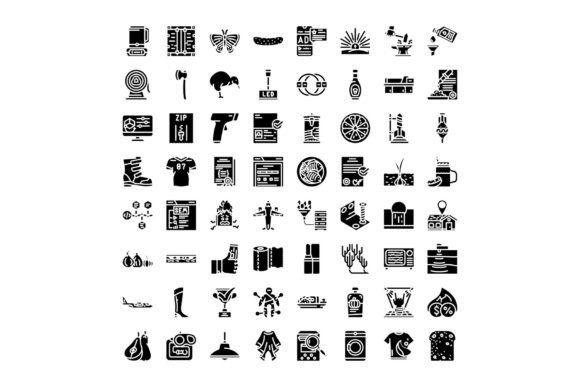 Various Black Glyph Icons Set Flat Desig
